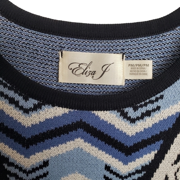 ELIZA J Sweater Dress Fit Flare Long Sleeve Geometric Knee Length, Size PM - Picture 6 of 8